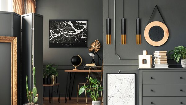 Lampă suspendată de tavan din metal Negru Auriu APP469-1CP
