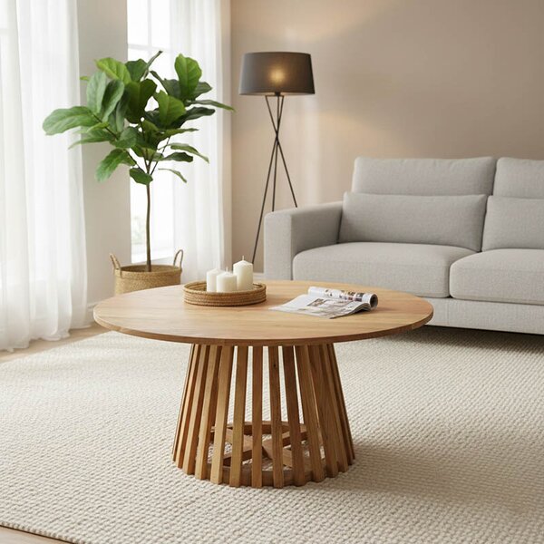 Masuta Rotunda Cafea Radius Lemn Masiv Acacia Finiaj Natur, Diametru 80 Cm