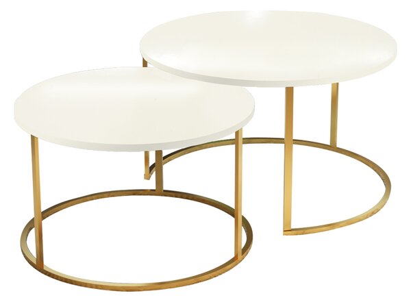 Set 2 Masuta Cafea Solitas Finisaj Bej, Picioare Aurii