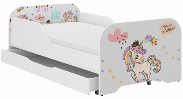 Pat pentru copii 140 x 70 cm cu motiv de unicorn curcubeu