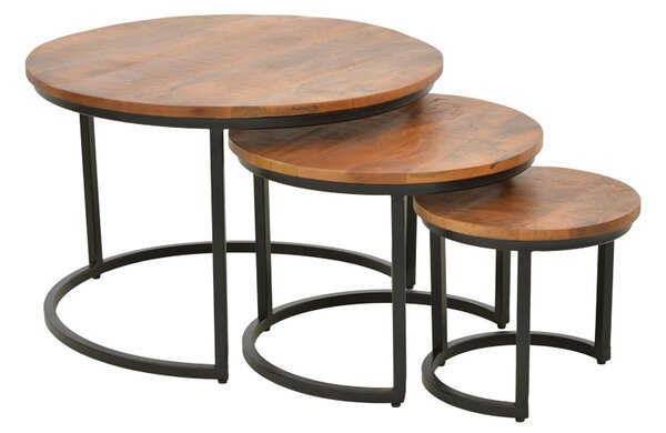 Set 3 Masute Cafea Maui Blat Lemn Mango Finisaj Nuc