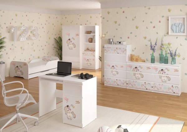 Pat pentru copii 140 x 70 cm cu motiv de unicorn curcubeu