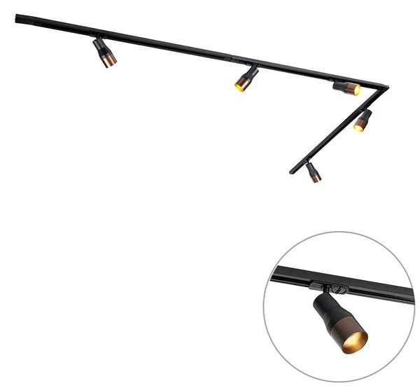 Sistem de iluminat cu șină modern cu 5 spoturi negru cu bronz închis monofazat - Iconic Kohua