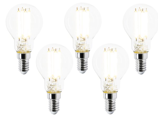 Set de 5 becuri LED E14 P45 transparente 2.2W 470lm 2700K