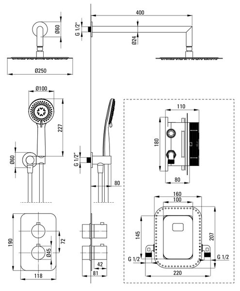 Therm Set de duș cu montare îngropată, cu BOX cu termostat BXYZ0EBT