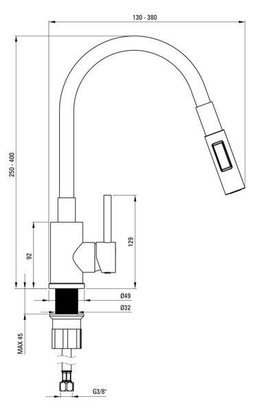 Luno Baterie pentru bucătărie, cu pipă elastică - 2 Funcții Finisaj: Antracit BOC_T740