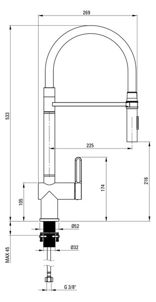 Magnetic Baterie pentru bucătărie, cu pipă elastică - 2 Funcții Finisaj: Crom BRM_072M