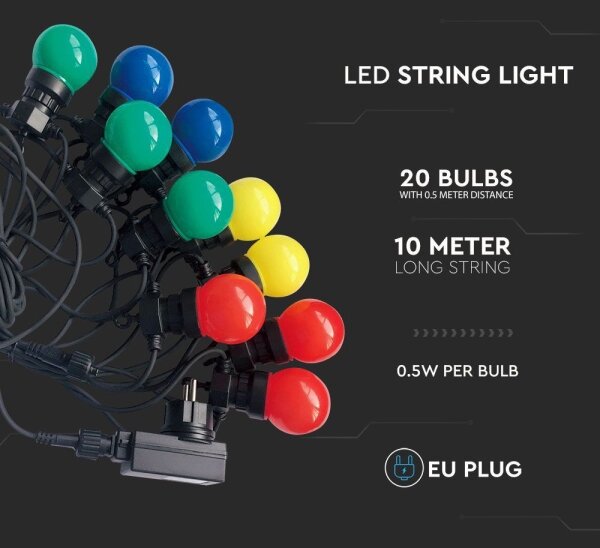 LED Lanț exterior STRING RGB 10m 20xLED/0,5W/230V IP44