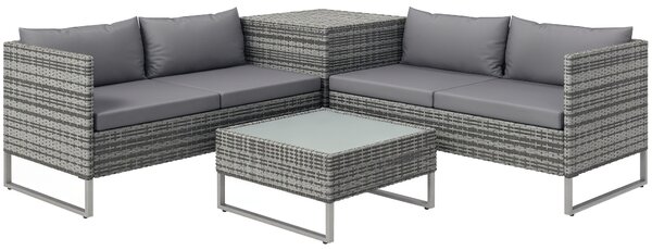 Outsunny Set de Gradina 4 Bucati cu 2 Canapele 2 Locuri, Masuta de Cafea si Masuta Inalta cu Lada, Set Masute si Scaune de Gradina