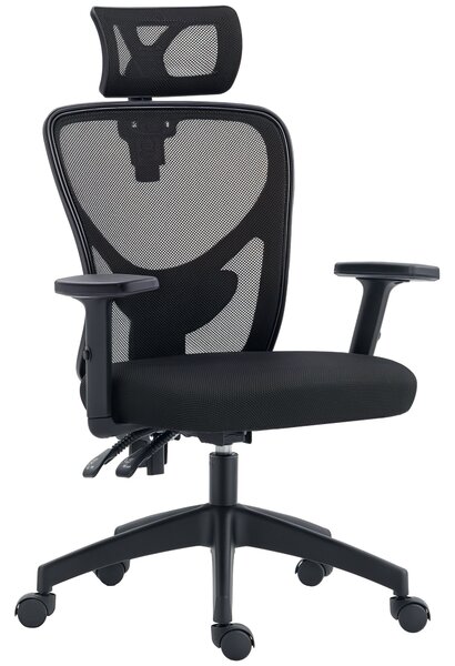 Vinsetto Scaun Birou Ergonomic, Scaun Ergonomic cu Suport Lombar si Tetiera, 66x61x106-116cm Negru | Aosom Romania