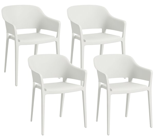 Outsunny Set din 4 Scaune de Grădină, Scaune Stivuibile de Exterior cu Spătar Înalt și Cotiere, 56x54.5x77.5 cm, Alb | Aosom Romania