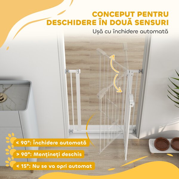 PawHut Poartă Reglabilă pentru Câini cu Ușă Mică și Montaj prin Presiune, 74-80x91.4 cm, Alb | Aosom Romania