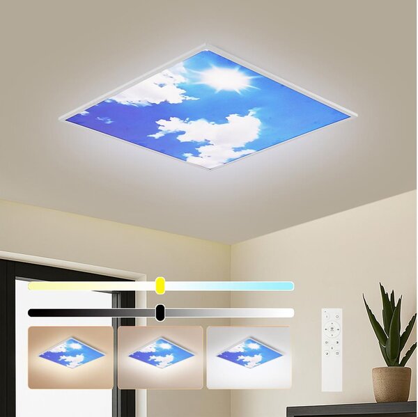 Brilagi-LED SLIMFRAME SKY – corp de iluminat LED dimabil, 58W, 230V, 60x60 cm, argintiu/albastru + telecomandă