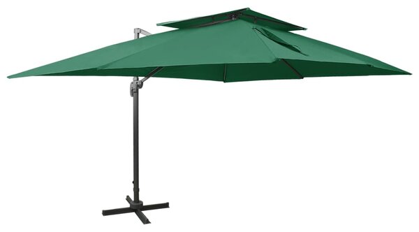 Umbrelă suspendată cu acoperiș dublu, verde, 400x300 cm