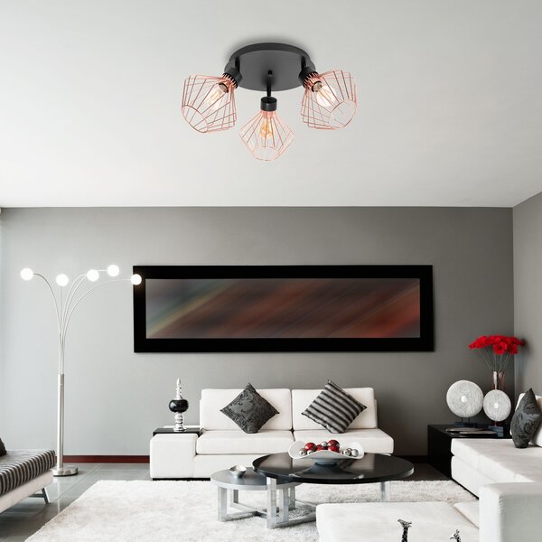 Lampă metalică loft plafon trandafir negru APP536-3C