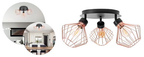 Lampă metalică loft plafon trandafir negru APP536-3C