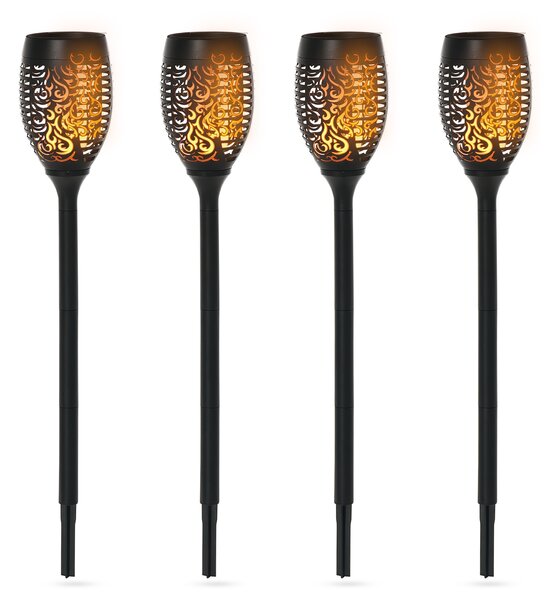 Outsunny Set 4 Lămpi LED de Exterior cu Energie Solară și Țăruși, Ø12x72 cm, Negru | Aosom Romania