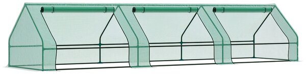 Outsunny Seră pentru Grădină Impermeabilă și Rezistentă la UV cu 3 Ferestre Rulante, 400x100x80 cm, Verde | Aosom Romania
