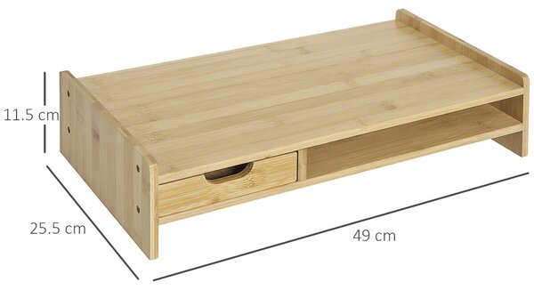HOMCOM Suport pentru Monitor cu Spațiu pentru Mouse și Tastatură și Raft de Depozitare, 49x25,5x11,5 cm, Natural | Aosom Romania
