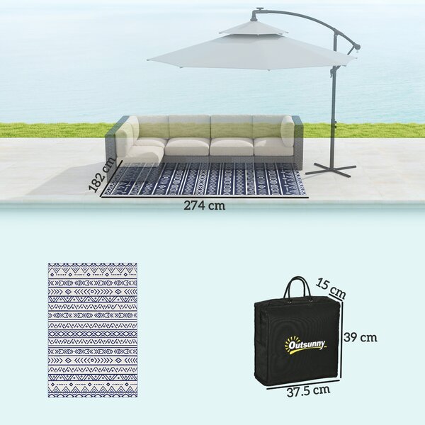 Outsunny Covor Reversibil pentru Exterior, Impermeabil, din Paie de Plastic, 182x274 cm, Albastru | Aosom Romania
