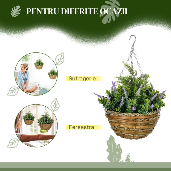 Outsunny Set 2 Plante Artificiale de Lavandă cu Ghiveci și Cârlig, Ø25x34 cm, Verde și Violet | Aosom Romania