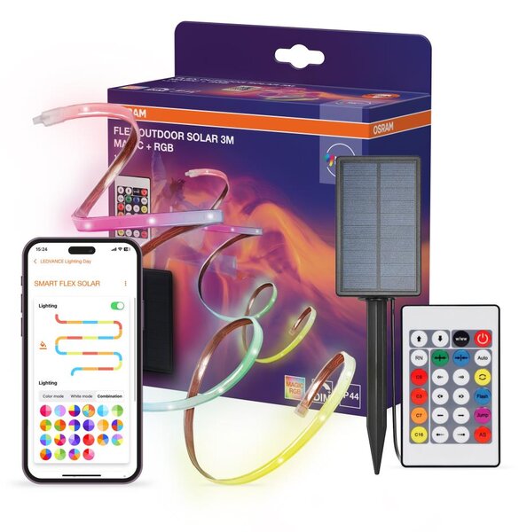 Osram - bandă solară LED RGB reglabilă FLEX MAGIC 3m LED/1,2W/3,7V 2000 mAh IP44 + cu telecomandă