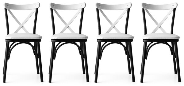 Set 4 scaune tapitate cu piele ecologica si picioare metalice, Ekol New 1334 Alb / Negru, l42xA42xH84 cm