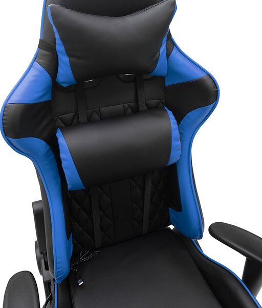 Scaun de masaj pentru gaming cu suport pentru picioare - albastru