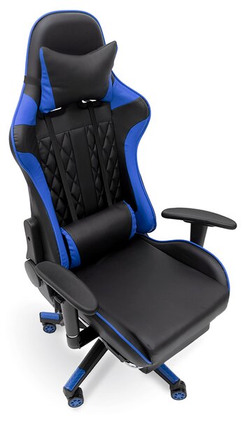 Scaun de masaj pentru gaming cu suport pentru picioare - albastru