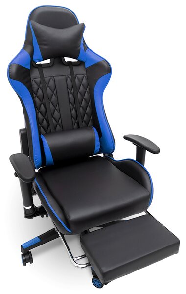 Scaun de masaj pentru gaming cu suport pentru picioare - albastru