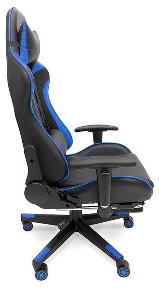Scaun de masaj pentru gaming cu suport pentru picioare - albastru