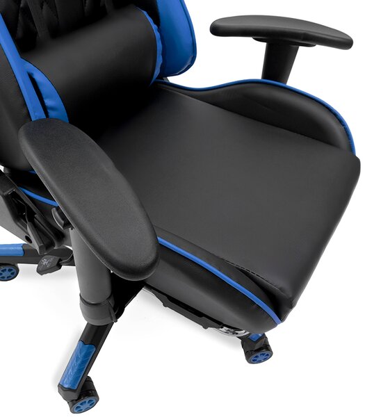 Scaun de masaj pentru gaming cu suport pentru picioare - albastru