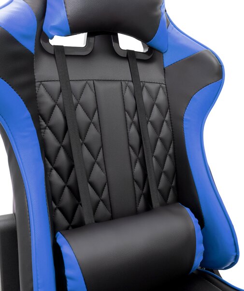 Scaun de masaj pentru gaming cu suport pentru picioare - albastru