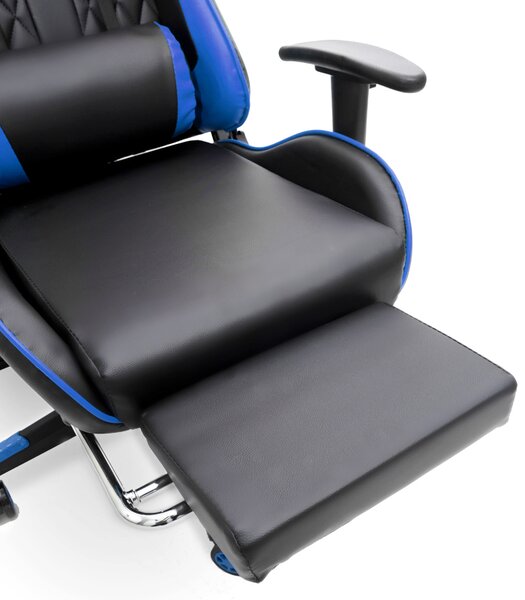 Scaun de masaj pentru gaming cu suport pentru picioare - albastru
