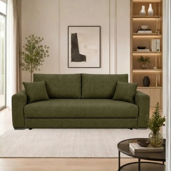 Canapea extensibila GENF, stofa catifelata verde olive - Monolith 38