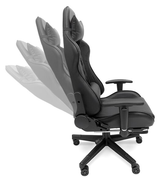 Scaun de masaj pentru gaming cu suport pentru picioare - negru