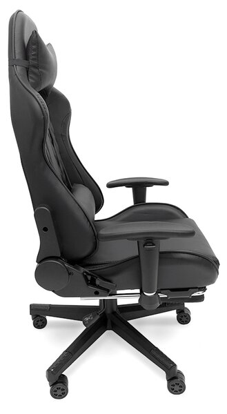 Scaun de masaj pentru gaming cu suport pentru picioare - negru