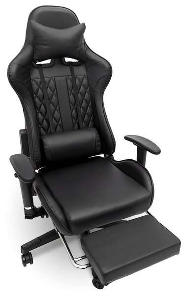 Scaun de masaj pentru gaming cu suport pentru picioare - negru