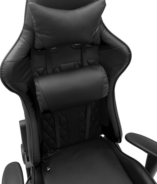 Scaun de masaj pentru gaming cu suport pentru picioare - negru