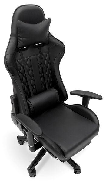 Scaun de masaj pentru gaming cu suport pentru picioare - negru