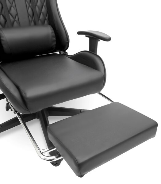 Scaun de masaj pentru gaming cu suport pentru picioare - negru