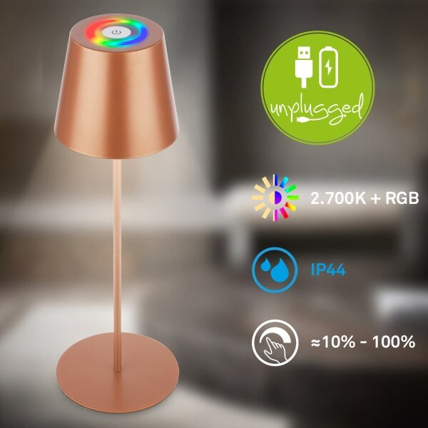 Briloner 7510013-LED RGB Lampă de masă dimabilă CALIDA 2,5W/5V IP44 1200mAh bronz