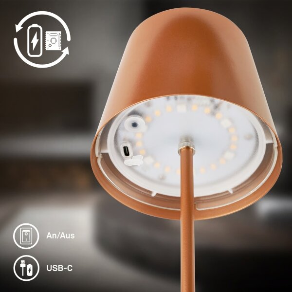 Briloner 7510013-LED RGB Lampă de masă dimabilă CALIDA 2,5W/5V IP44 1200mAh bronz