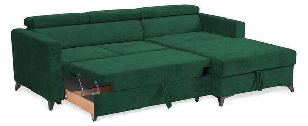 Colțar Extensibil MIZZONI, cu lada depozitare, tetiere reglabile, 250 x 175 x 94 cm, Verde-Run-Again / Dreapta