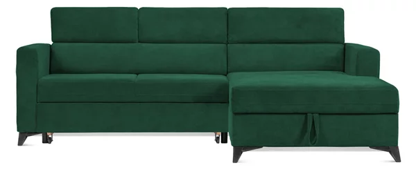 Colțar Extensibil MIZZONI, cu lada depozitare, tetiere reglabile, 250 x 175 x 94 cm, Verde-Run-Again / Dreapta