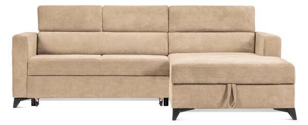 Colțar Extensibil MIZZONI, cu lada depozitare, tetiere reglabile, 250 x 175 x 94 cm, Bej-Run-Again / Stanga