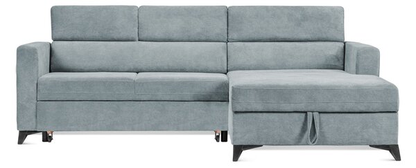 Colțar Extensibil MIZZONI, cu lada depozitare, tetiere reglabile, 250 x 175 x 94 cm, Verde-Salvie-Run-Again / Stanga