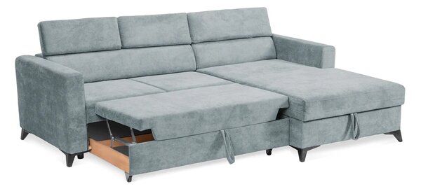 Colțar Extensibil MIZZONI, cu lada depozitare, tetiere reglabile, 250 x 175 x 94 cm, Verde-Salvie-Run-Again / Dreapta