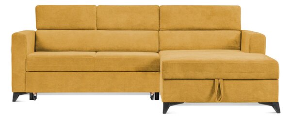 Colțar Extensibil MIZZONI, cu lada depozitare, tetiere reglabile, 250 x 175 x 94 cm, Galben-Mustar-Run-Again / Dreapta