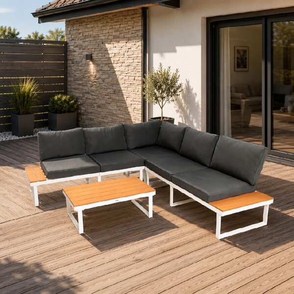 Furnigo Set metalic de grădină Malaga - alb/perne antracit